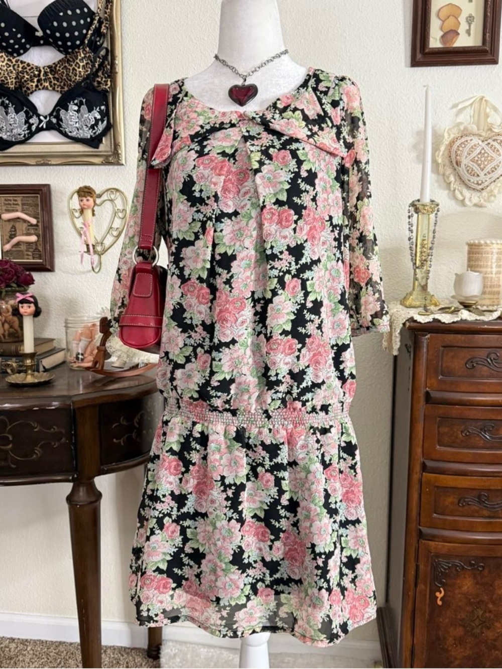 J Fashion dainty cottagecore floral drop waist dress - Picture 3 of 5